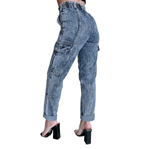 Petra 153 | Acid Wash Cargo Boyfriend Jeans | Size Medium - Picture 2 of 15